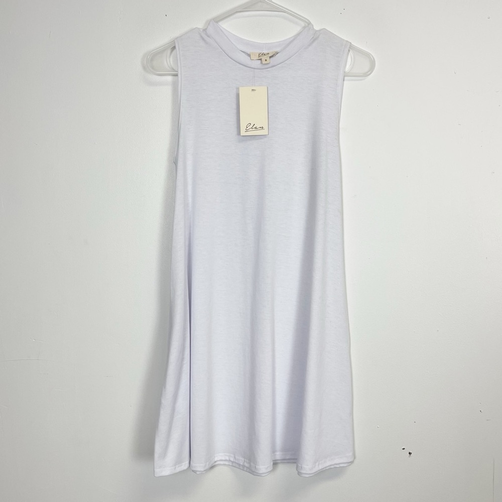 Elan Swing Dress Womens Small White Sleeveless Pockets Rayon Spandex NWT NEW